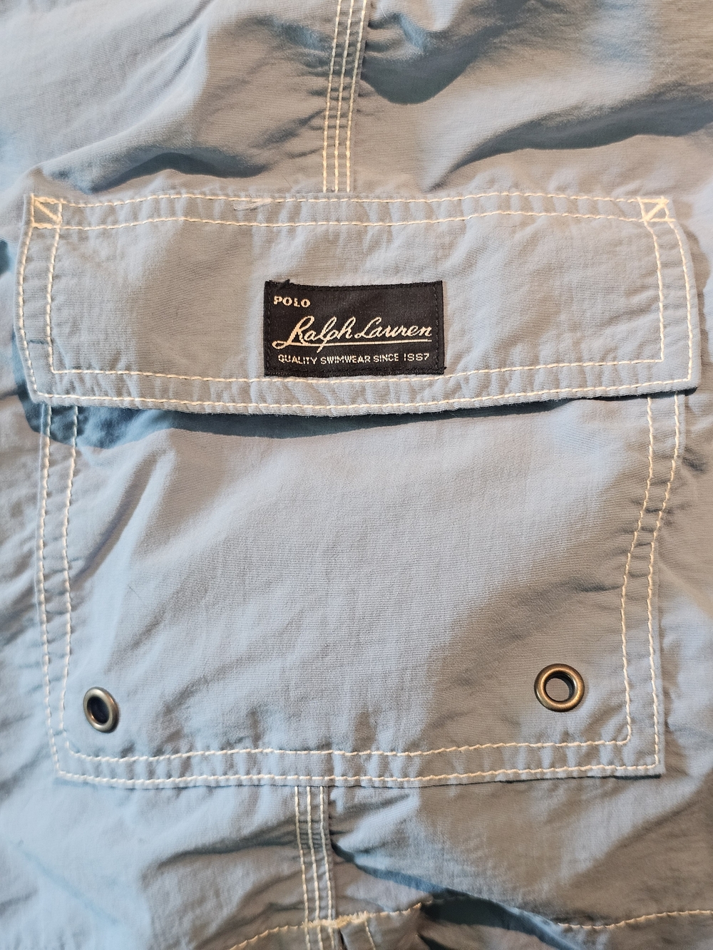 Vintage 90s Polo Ralph Lauren Cargo Lined Board Shorts Swim Trunks Light Blue L - Picture 3 of 16